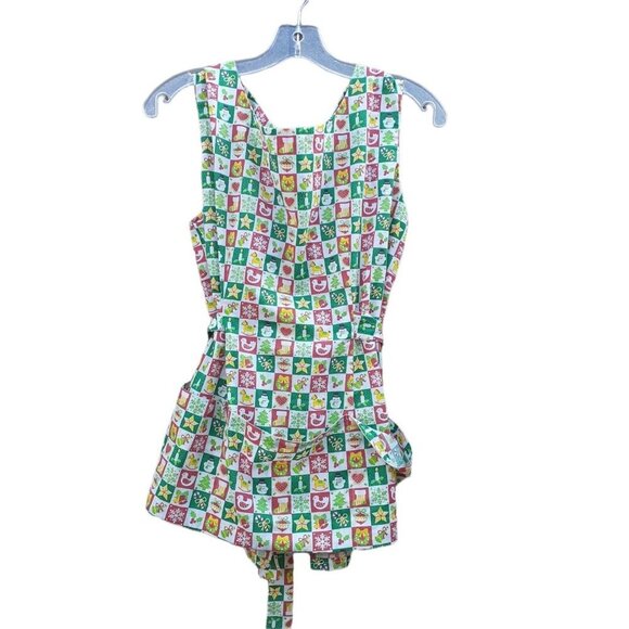 VTG Christmas Print Apron with Pockets Tie Back One Size Average Teen Adult - Picture 1 of 6